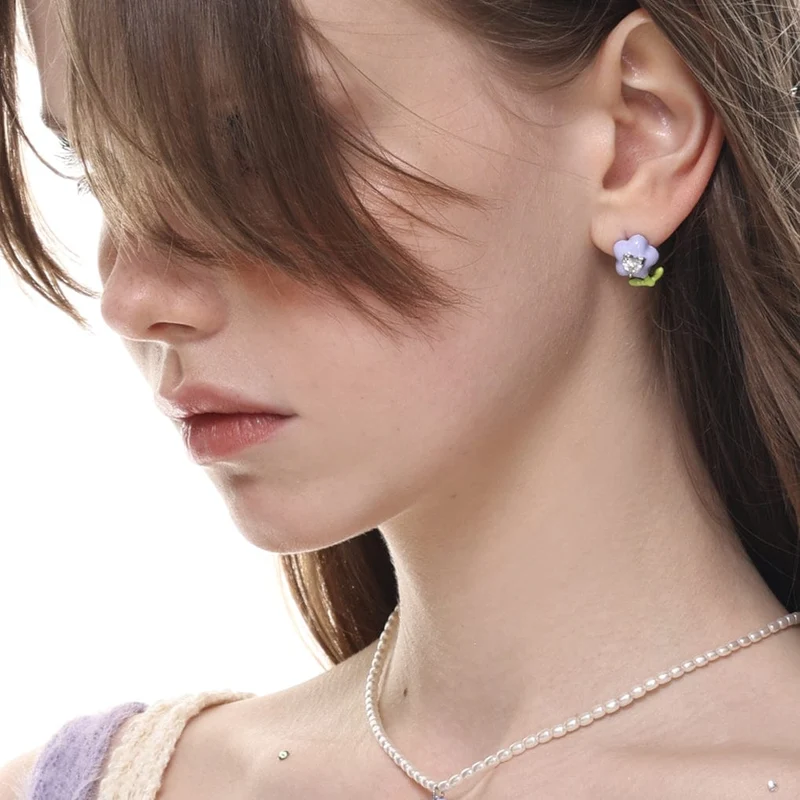 Damen-Ohrringe „Lolita“ mit bunten Tulpen und Diamanten