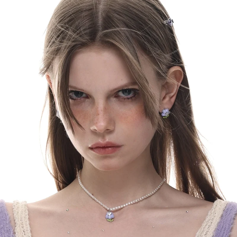 Damen-Ohrringe „Lolita“ mit bunten Tulpen und Diamanten