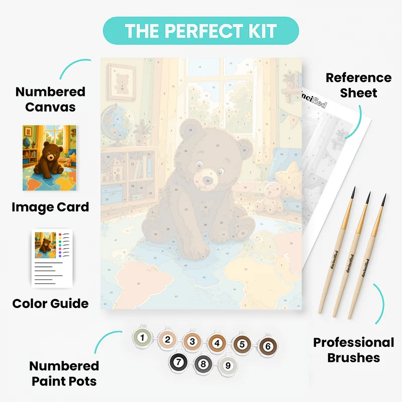 Bear on World Map - Paint by Numbers Kit