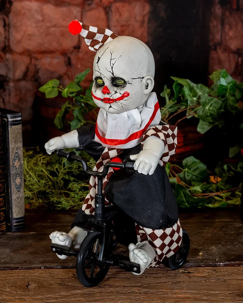 Horrorclown auf Dreirad Halloween Animatronic 39cm