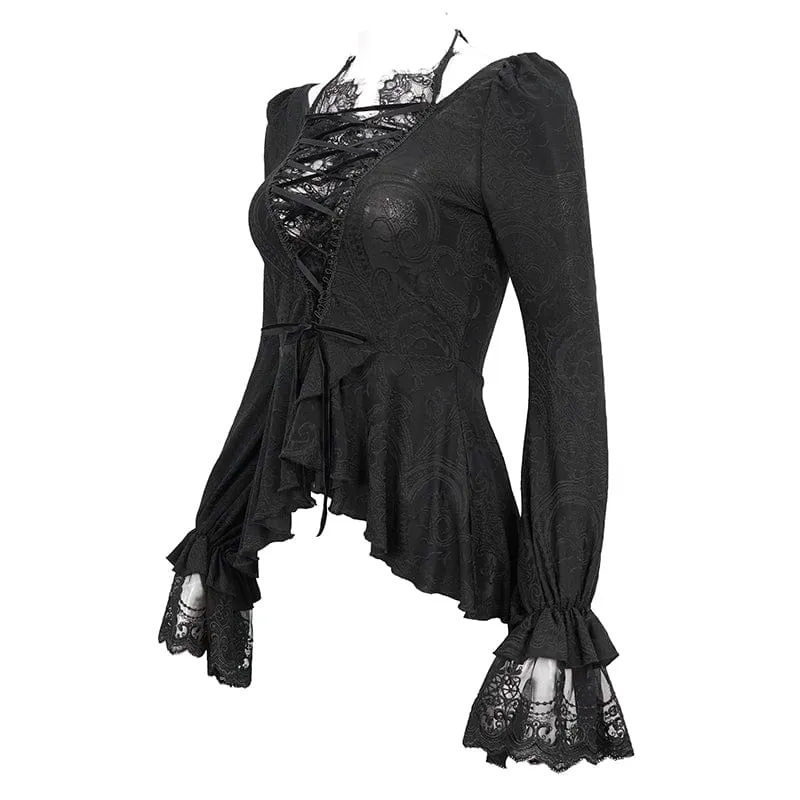 Gothic gekräuseltes Spitzenspleißhemd für Damen
