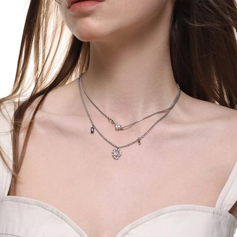 Damen-Punk-Diamant-Halskette mit mehreren Lagen