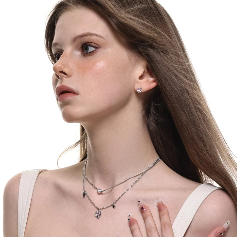Damen-Punk-Diamant-Halskette mit mehreren Lagen