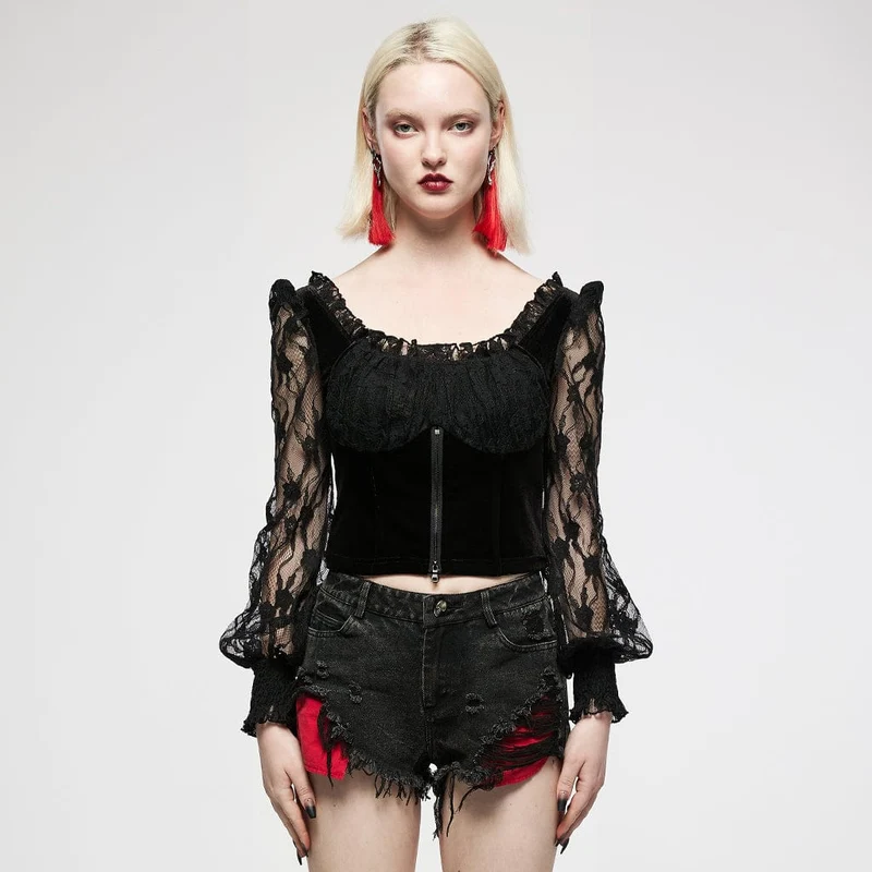 Gothic-Jacke mit Blumenspitzenärmeln und quadratischem Kragen für Damen