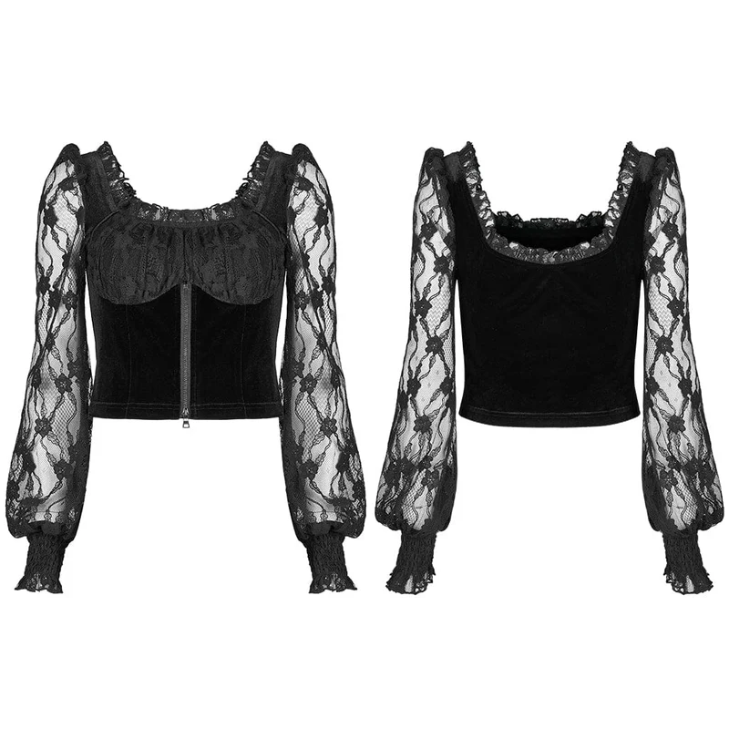 Gothic-Jacke mit Blumenspitzenärmeln und quadratischem Kragen für Damen