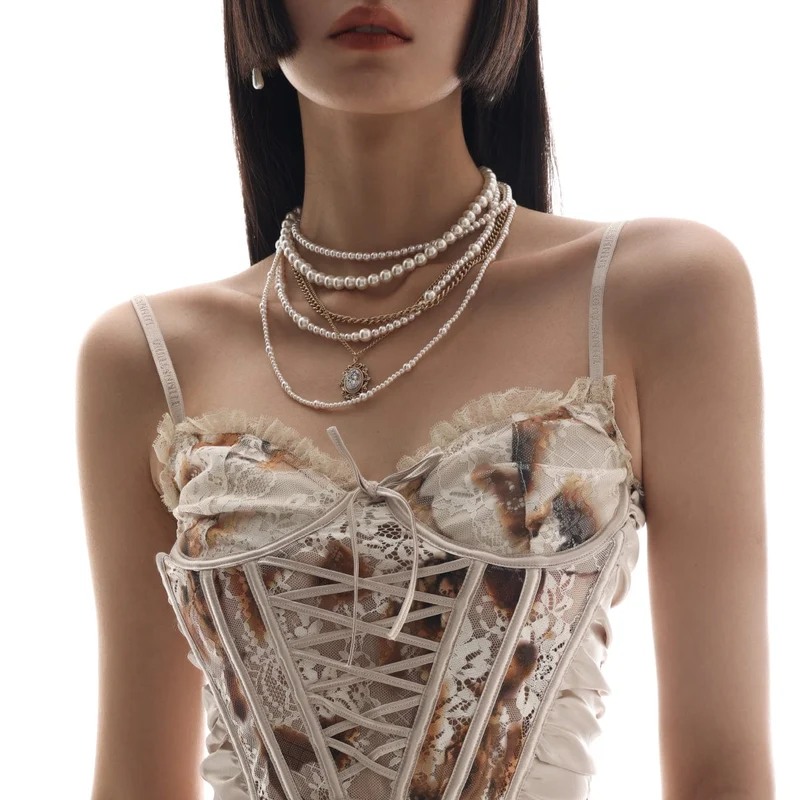 Damen Punk Vintage Perlenkette