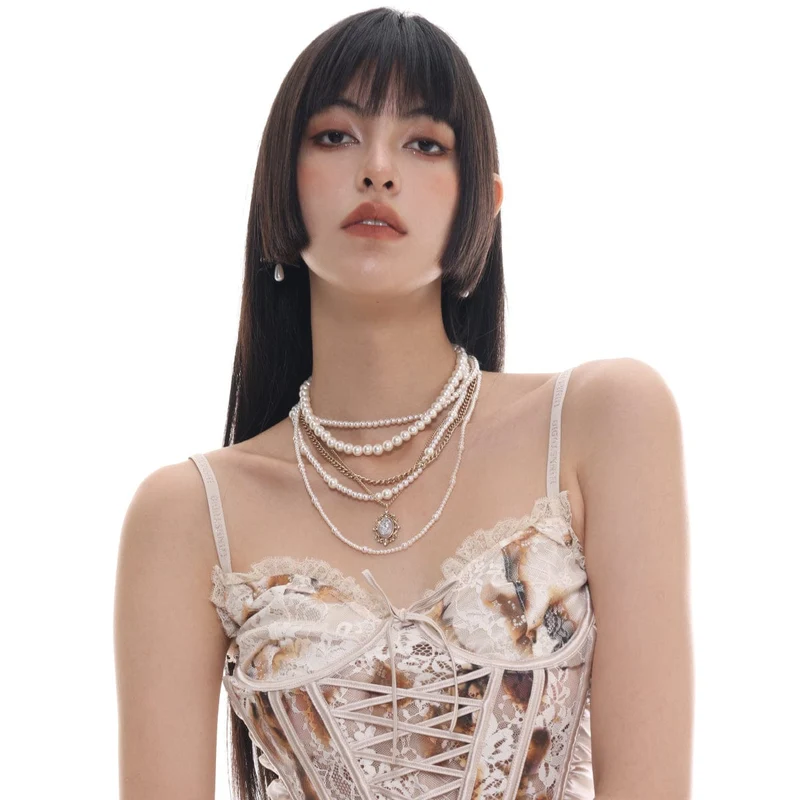Damen Punk Vintage Perlenkette