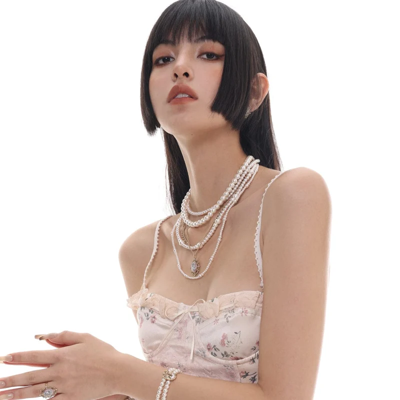 Damen Punk Vintage Perlenkette