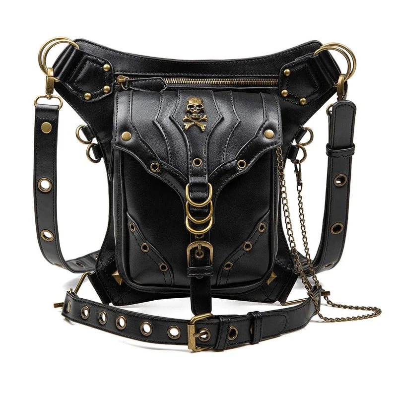 Herren Steampunk Totenkopf Öse Multifunktionale Kunstledertasche