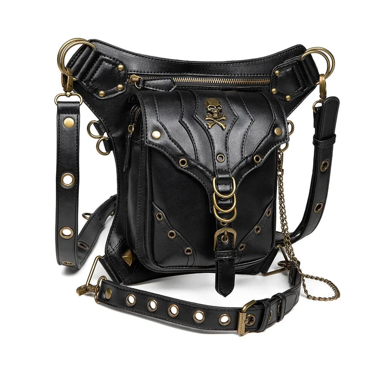Herren Steampunk Totenkopf Öse Multifunktionale Kunstledertasche
