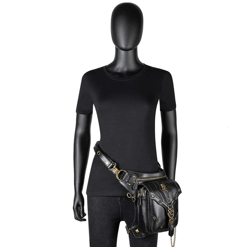 Herren Steampunk Totenkopf Öse Multifunktionale Kunstledertasche