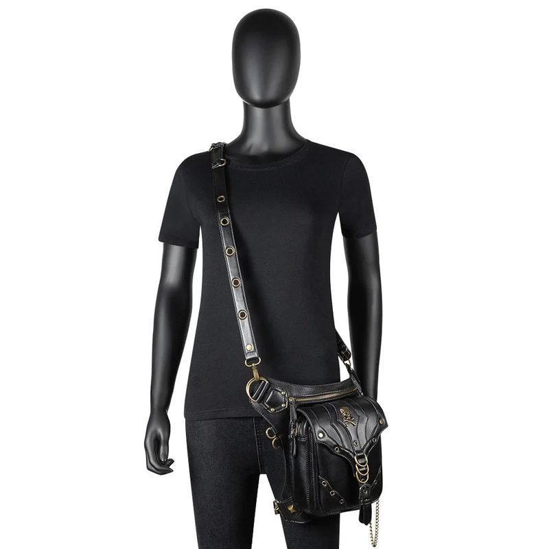 Herren Steampunk Totenkopf Öse Multifunktionale Kunstledertasche