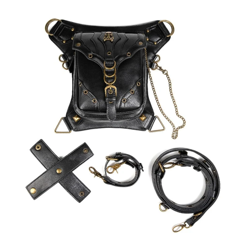 Herren Steampunk Totenkopf Öse Multifunktionale Kunstledertasche