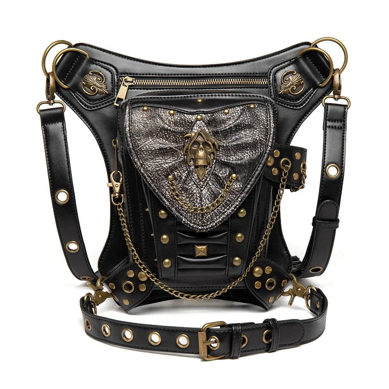 Herren Steampunk Skull Chain Multifunktionale Kunstledertasche
