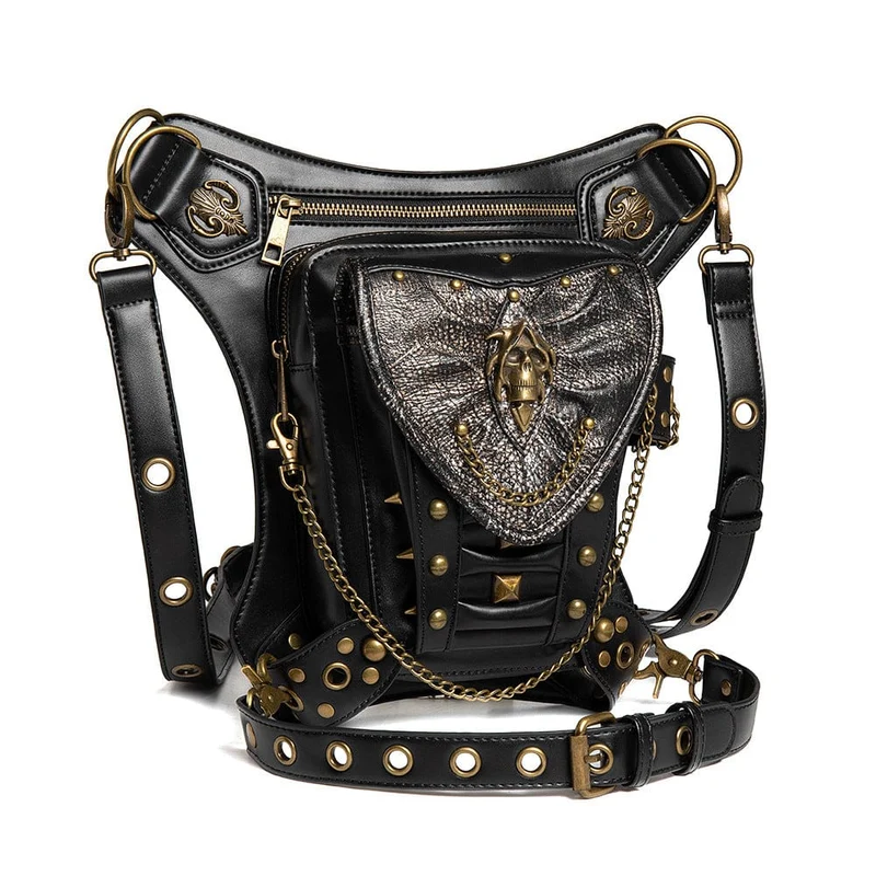 Herren Steampunk Skull Chain Multifunktionale Kunstledertasche