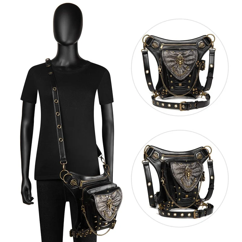 Herren Steampunk Skull Chain Multifunktionale Kunstledertasche