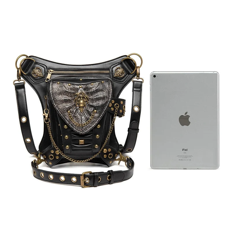 Herren Steampunk Skull Chain Multifunktionale Kunstledertasche