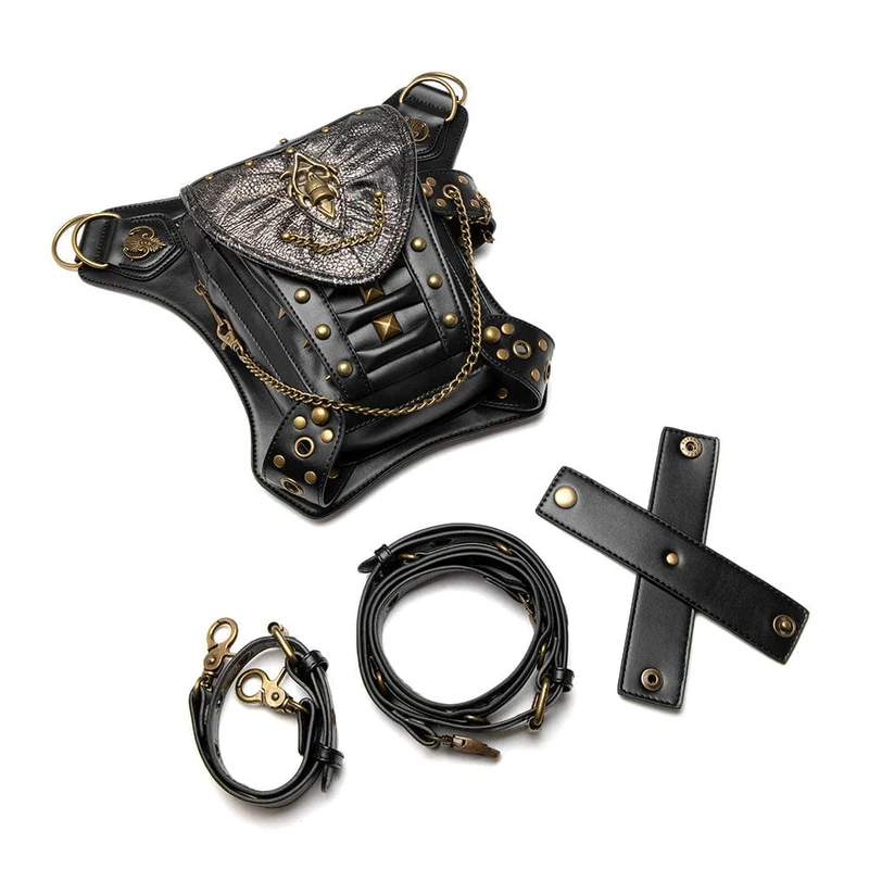 Herren Steampunk Skull Chain Multifunktionale Kunstledertasche