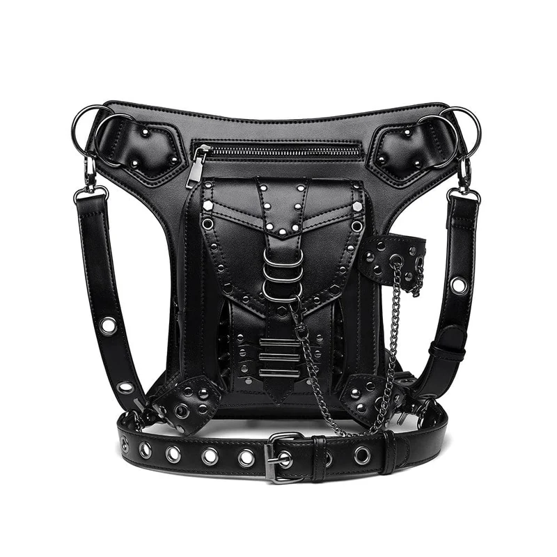 Herren Steampunk Chain Nailed Multifunktionale Kunstledertasche