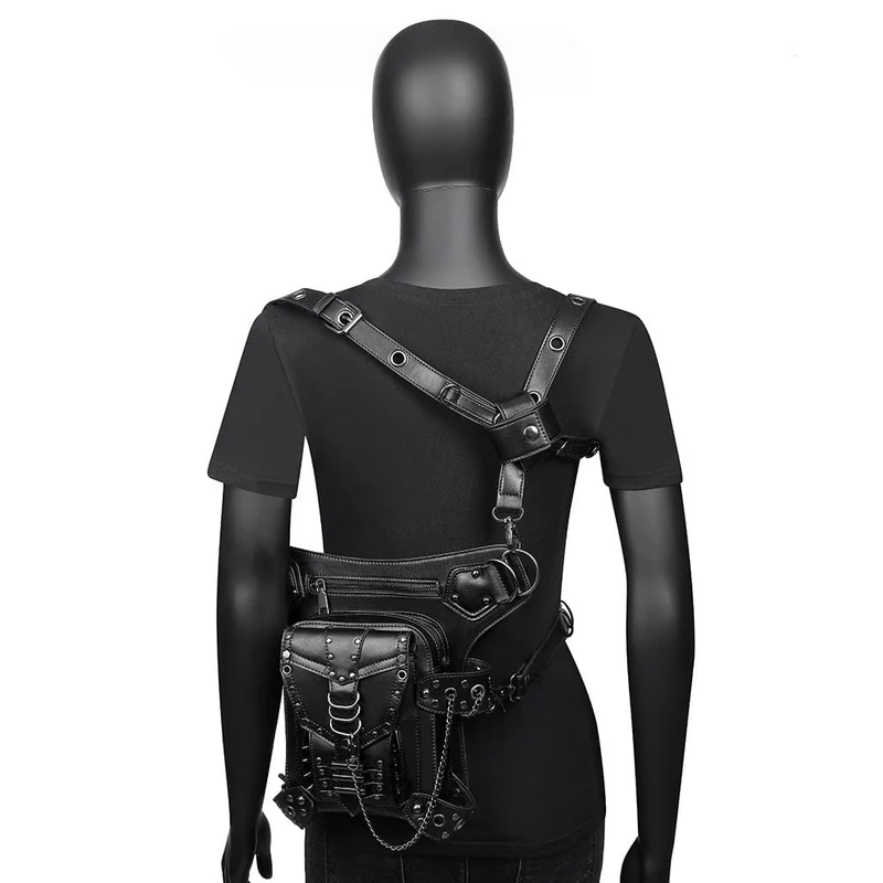 Herren Steampunk Chain Nailed Multifunktionale Kunstledertasche