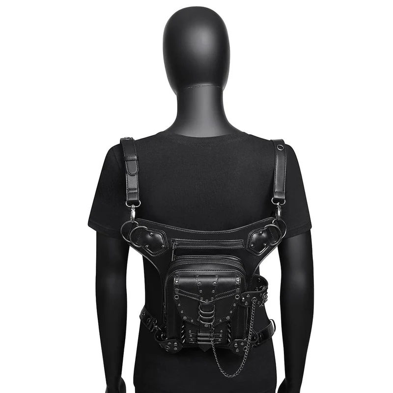 Herren Steampunk Chain Nailed Multifunktionale Kunstledertasche