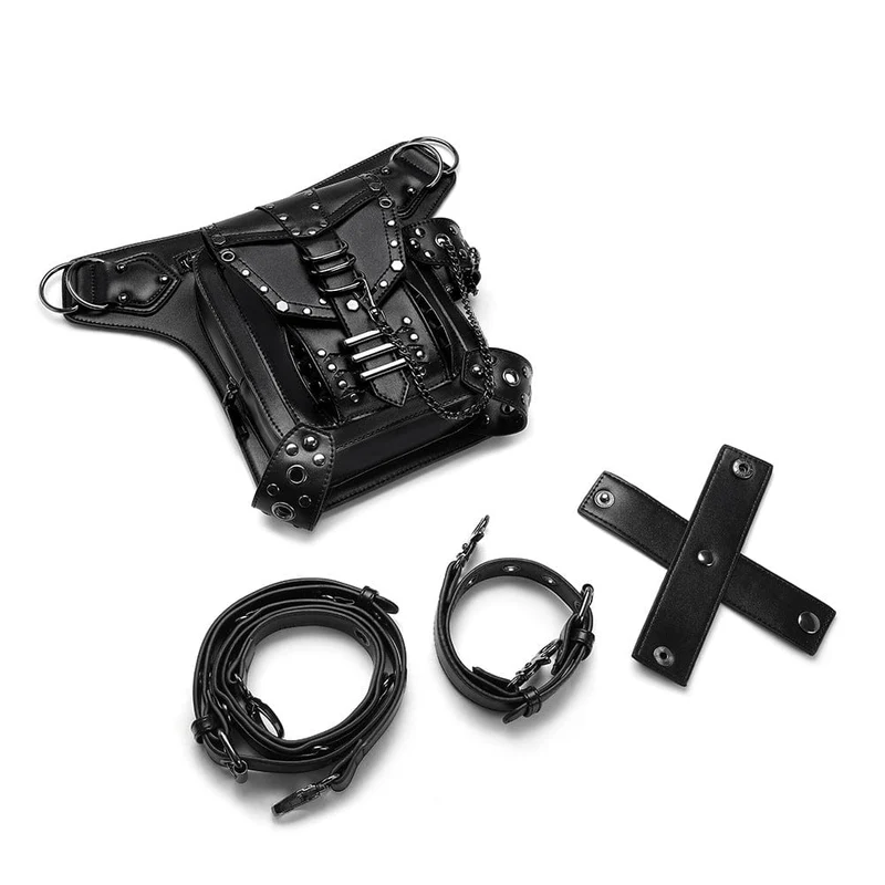 Herren Steampunk Chain Nailed Multifunktionale Kunstledertasche