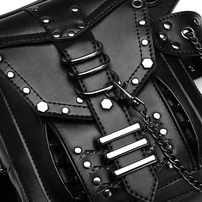 Herren Steampunk Chain Nailed Multifunktionale Kunstledertasche