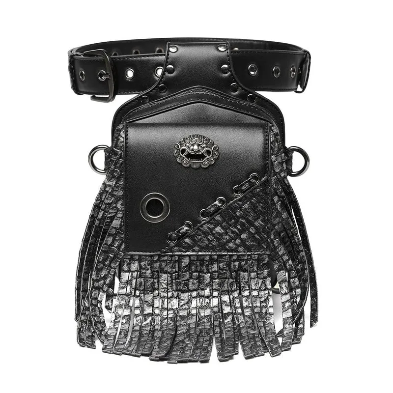 Herren-Gürteltasche aus Kunstleder mit Steampunk-Quasten