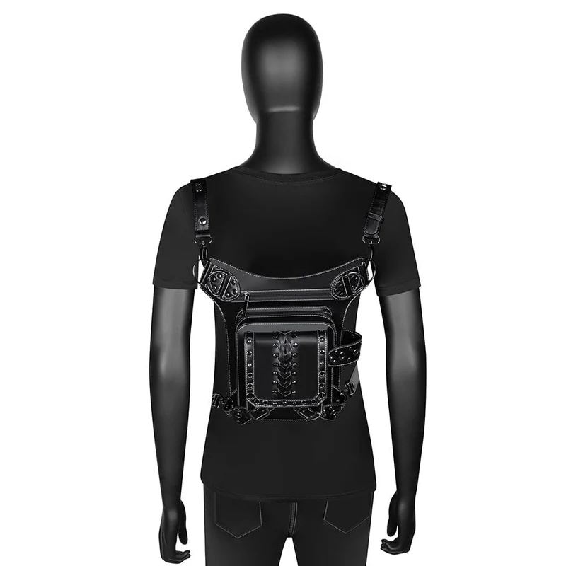 Herren-Steampunk-Ösen-Multifunktionstasche aus Kunstleder