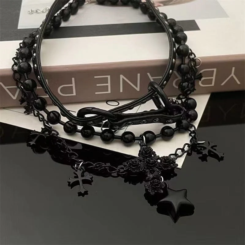 Mehrschichtiger Punk Cross Star-Halsband für Damen
