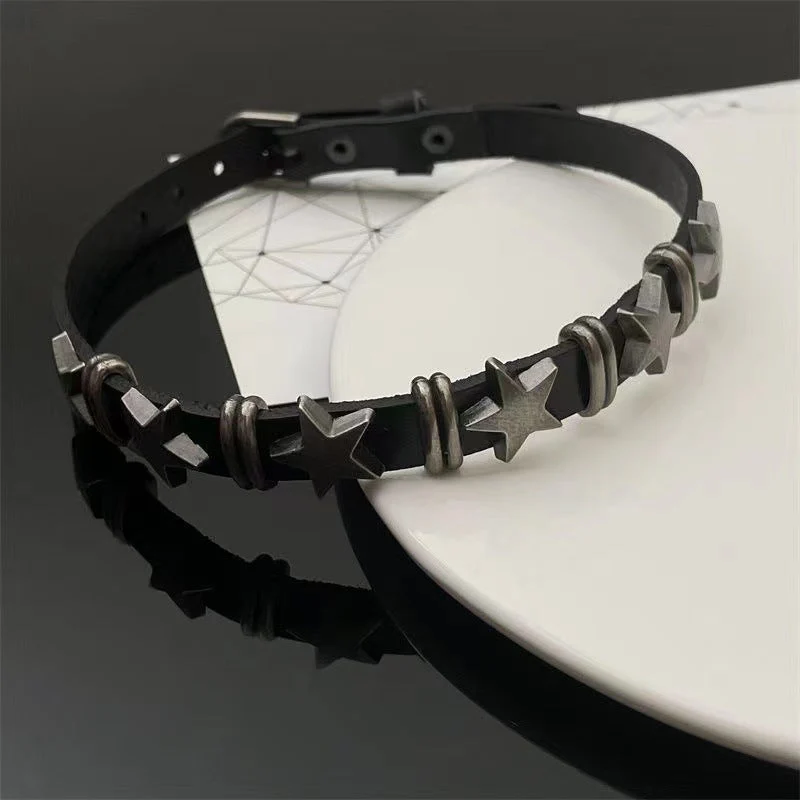 Punk-Star-Halsband aus Kunstleder für Damen