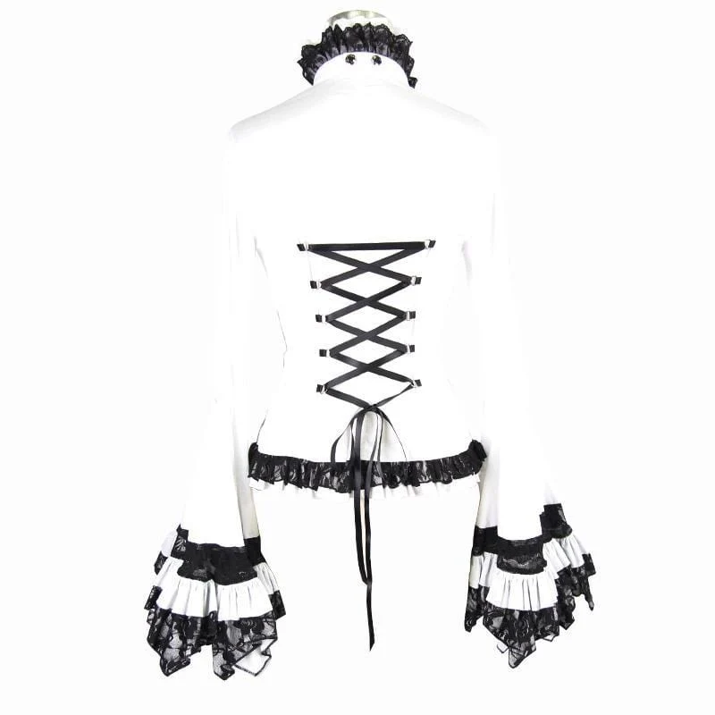 Damen Vintage Short Rüschen Top mit Trompetenärmeln