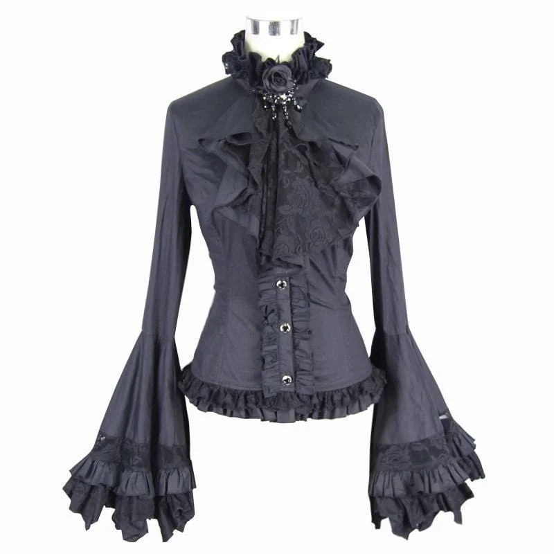 Damen Vintage Short Rüschen Top mit Trompetenärmeln