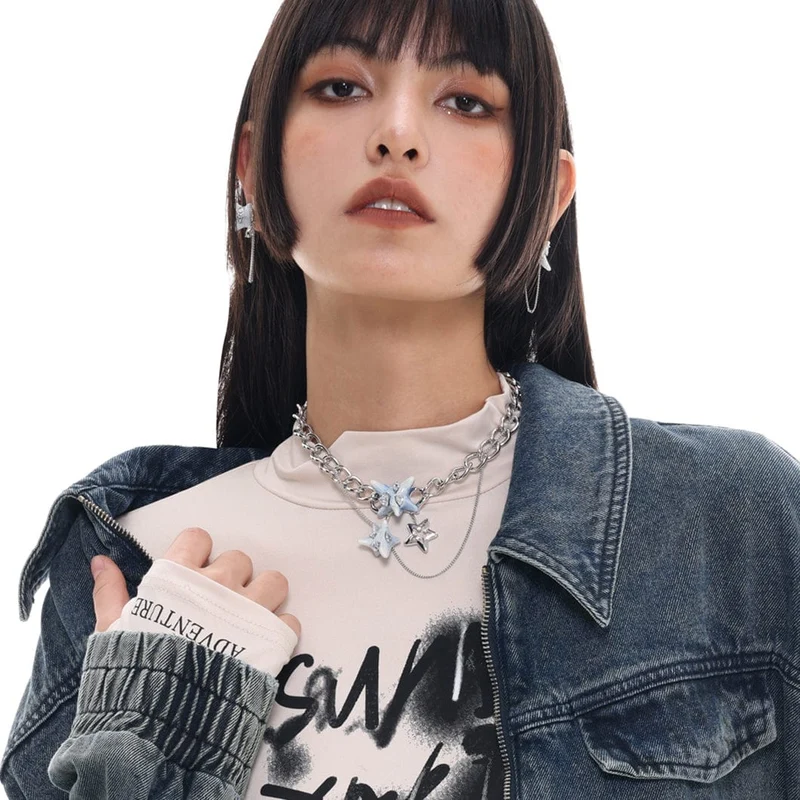 Damen-Halskette mit Seestern im Grunge-Stil