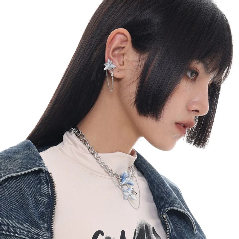 Damen-Ohrringe mit Grunge-Seestern-Quasten
