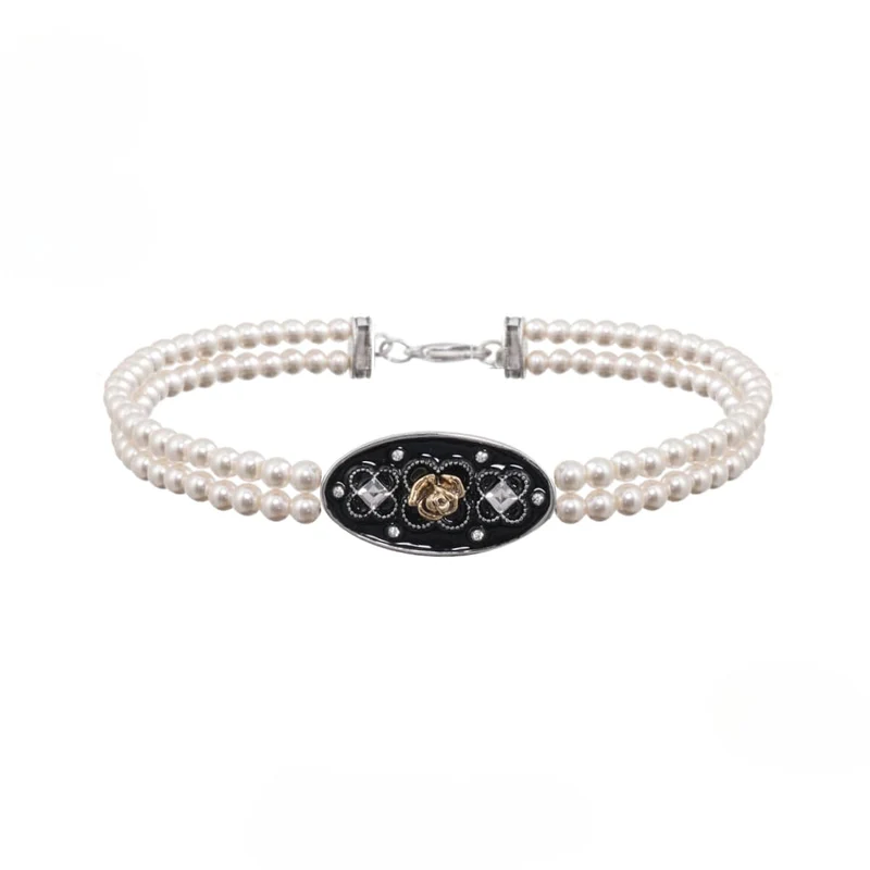 Damen Gothic Rose Pearl Layered Choker