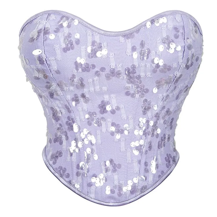 Damen-Gothic-Schnür-Überbrustkorsett mit Pailletten