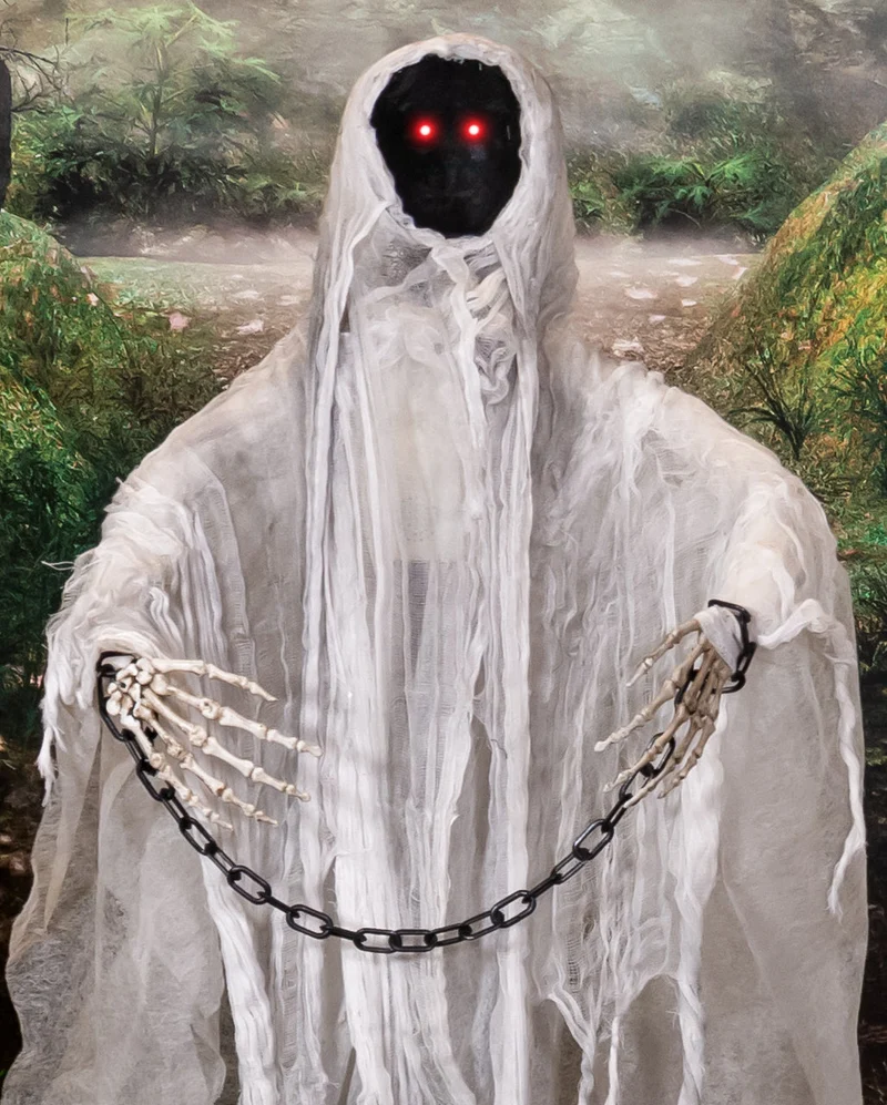 Weißes Phantom in Ketten Animatronic auf Grabstein 130cm