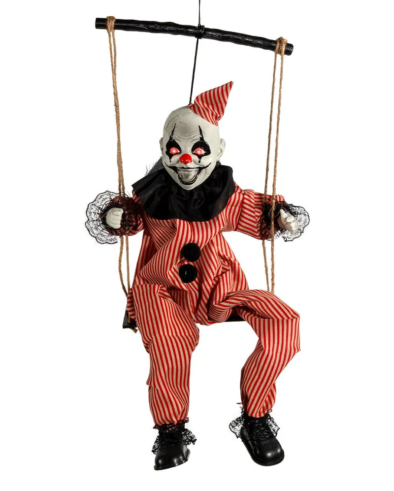 Zappelnder Horrorclown auf Schaukel Animatronic 70cm