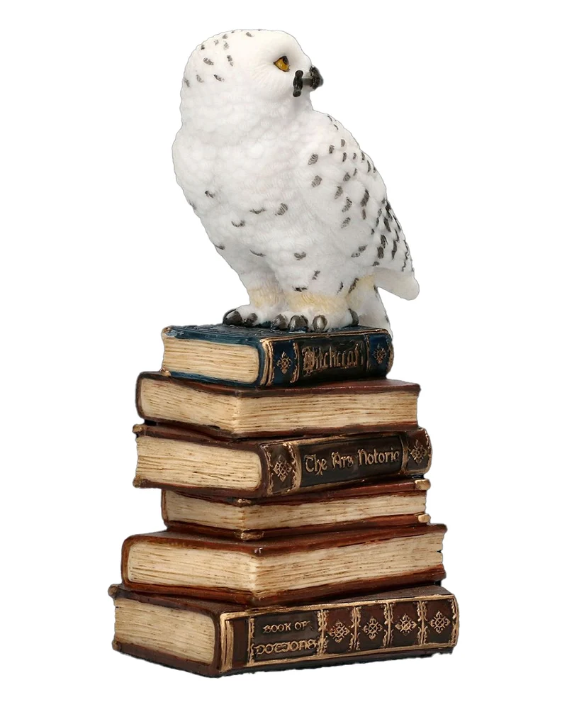 Schneeeule auf Zauberbücher sitzend 14cm