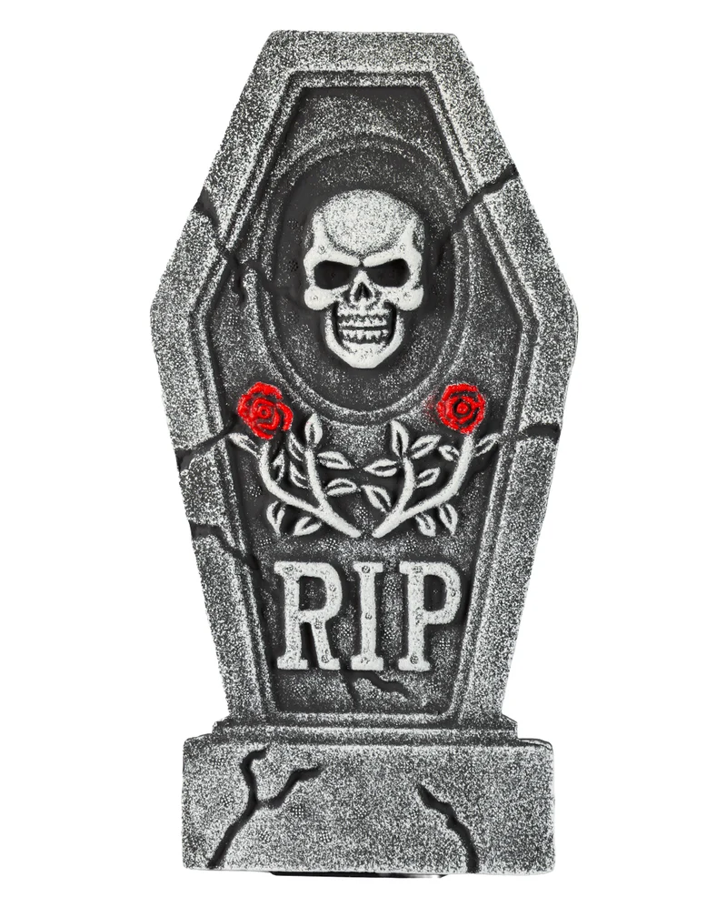 Sargförmiger Grabstein mit Skull & Rosen 40cm