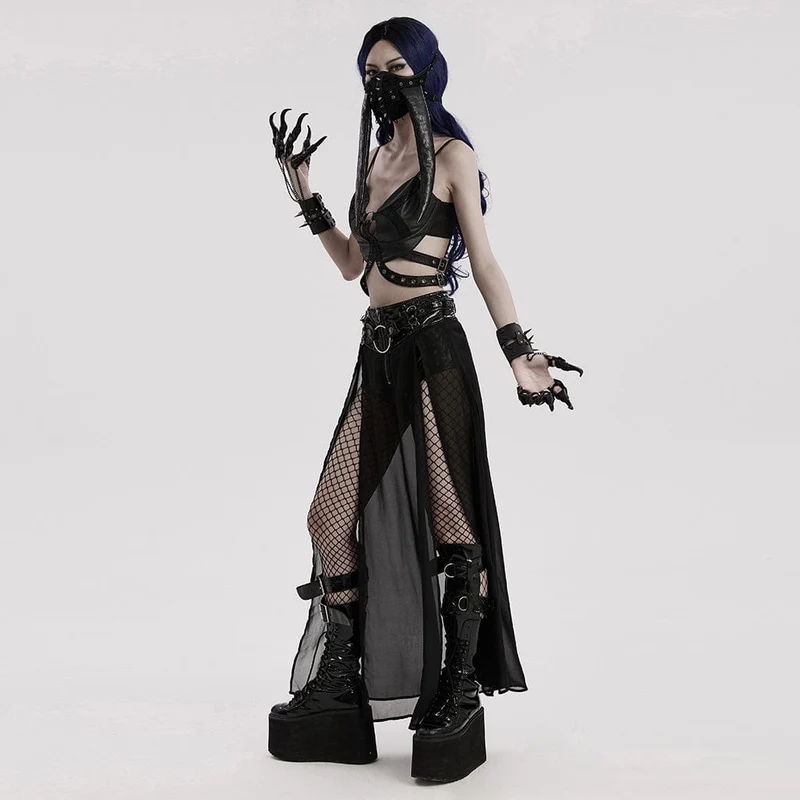 Punk-Fingerspitzenarmbänder aus Kunstleder für Damen