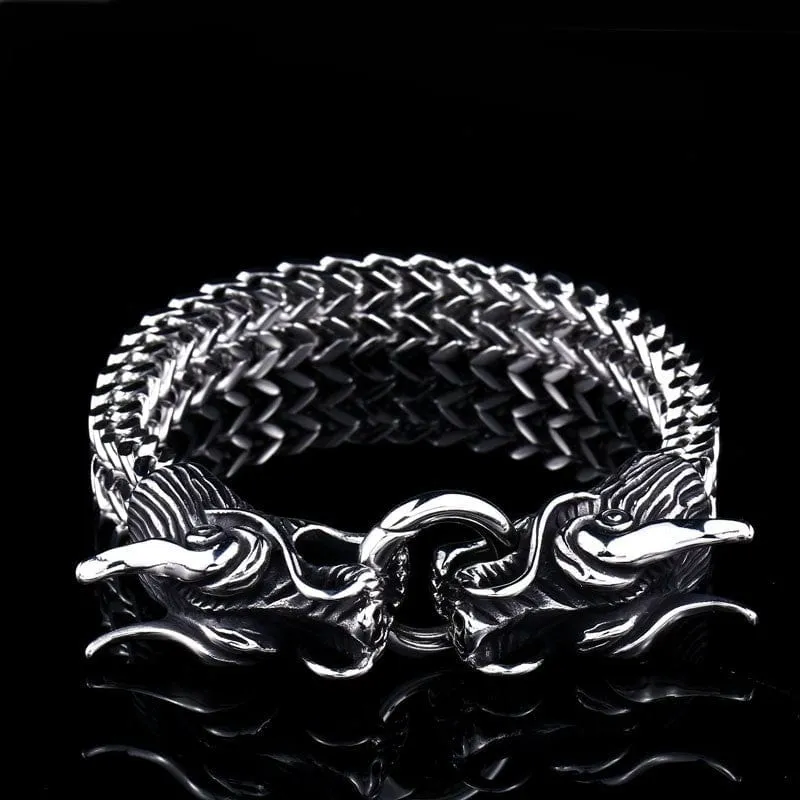 Herren-Punk-Doppel-Drachen-Kettenarmband