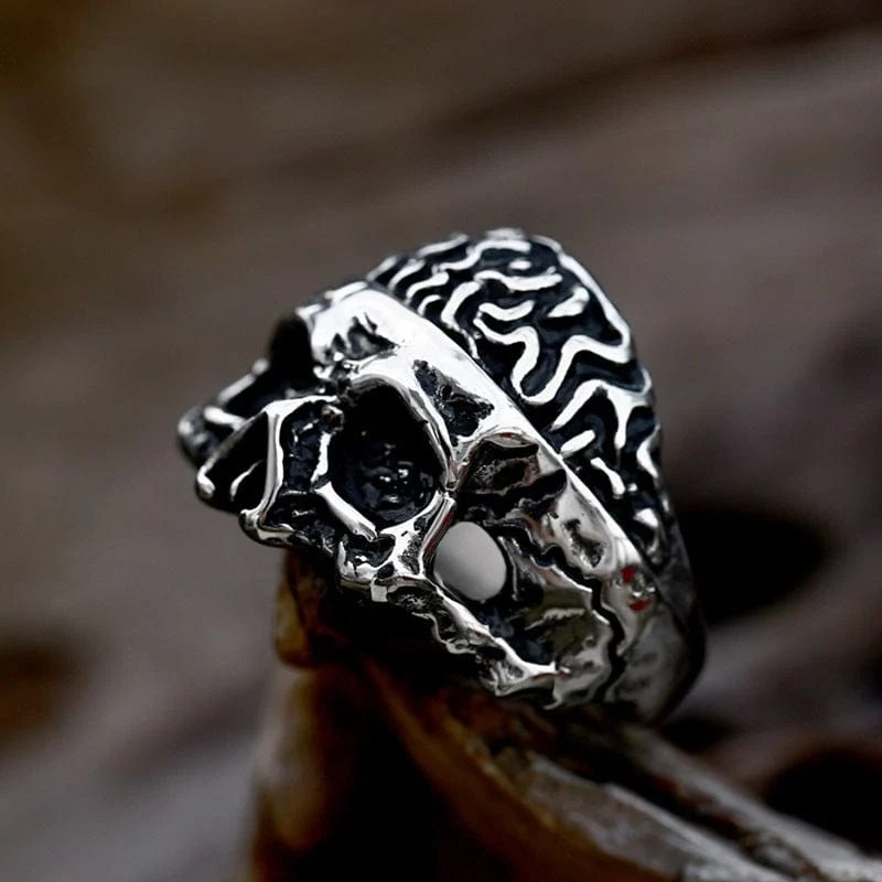 Punk-Ring mit halbem Gesicht und Totenkopf für Herren