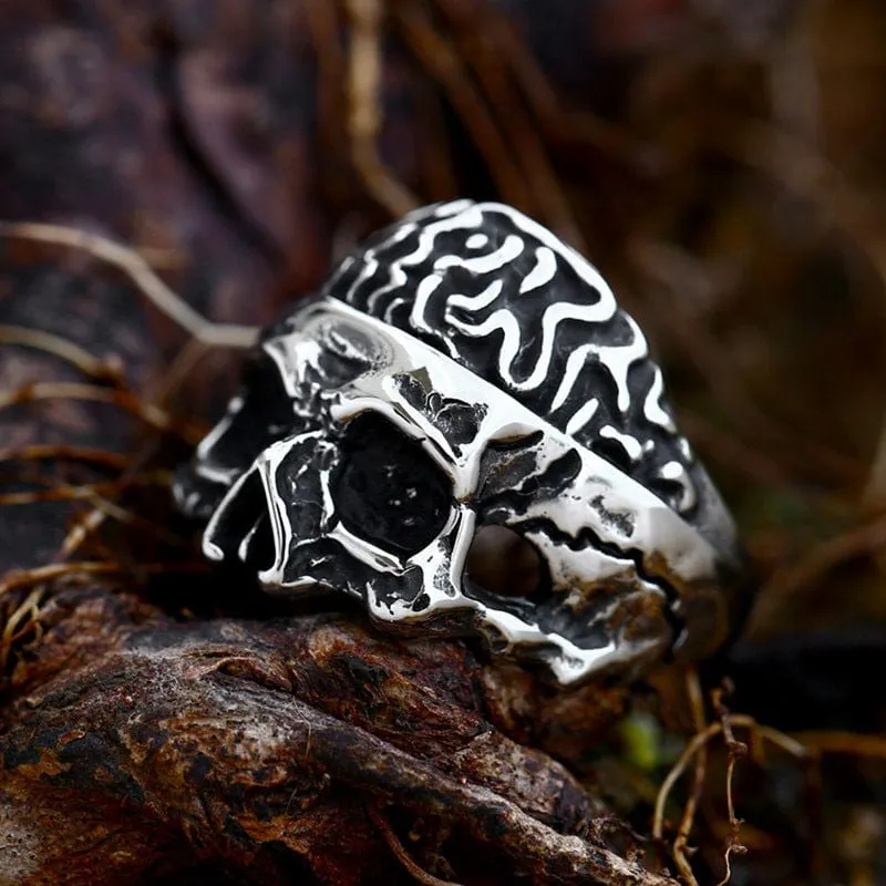 Punk-Ring mit halbem Gesicht und Totenkopf für Herren