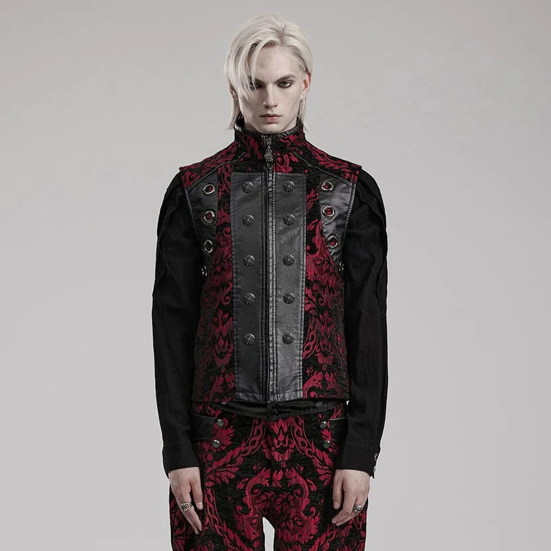 Herren-Gothic-Stehkragen-Jacquard-Splice-Weste