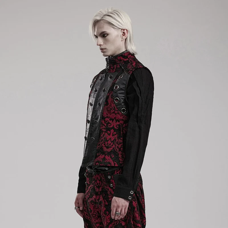 Herren-Gothic-Stehkragen-Jacquard-Splice-Weste