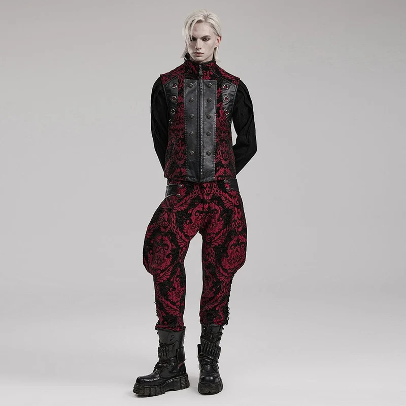 Herren-Gothic-Stehkragen-Jacquard-Splice-Weste