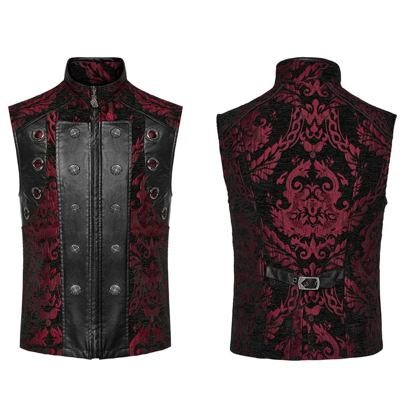 Herren-Gothic-Stehkragen-Jacquard-Splice-Weste