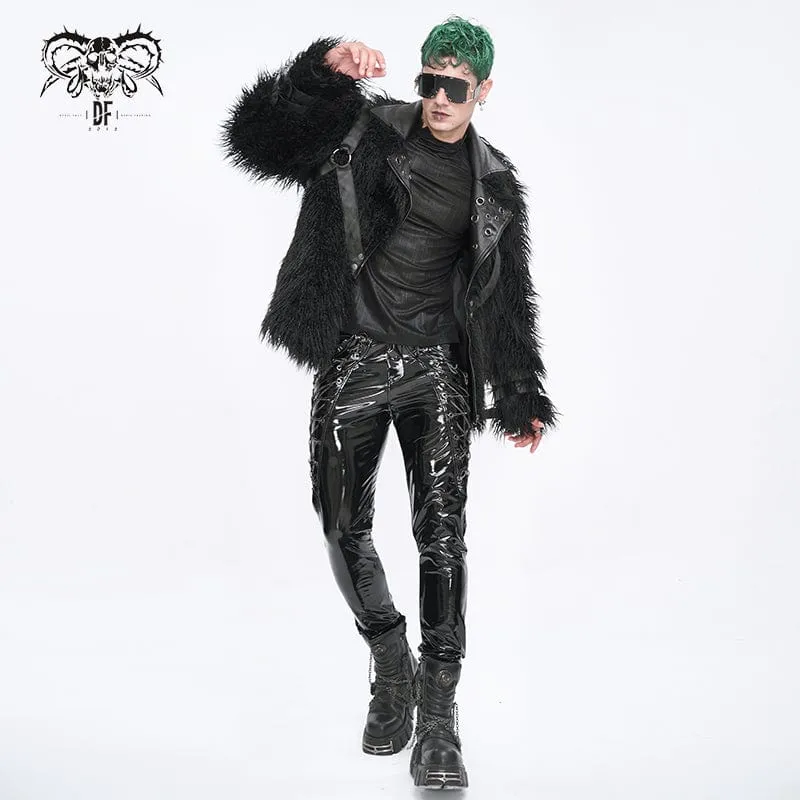 Herren-Punk-Jacke aus Kunstpelz mit Umlegekragen